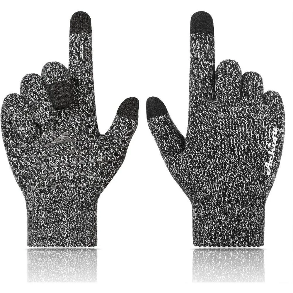 Women's Black White Upgraded Touch Screen Thermal Soft Knit Lining Winter Gloves